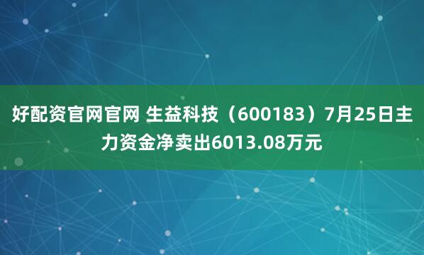 好配资官网官网 生益科技（600183）7月25日主力资金净卖出6013.08万元