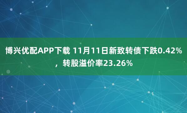 博兴优配APP下载 11月11日新致转债下跌0.42%，转股溢价率23.26%